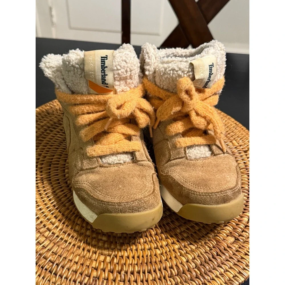 Timberland Delphiville bSuede Fleece Lined Sneaker Boots Tan Green Womens 7.5